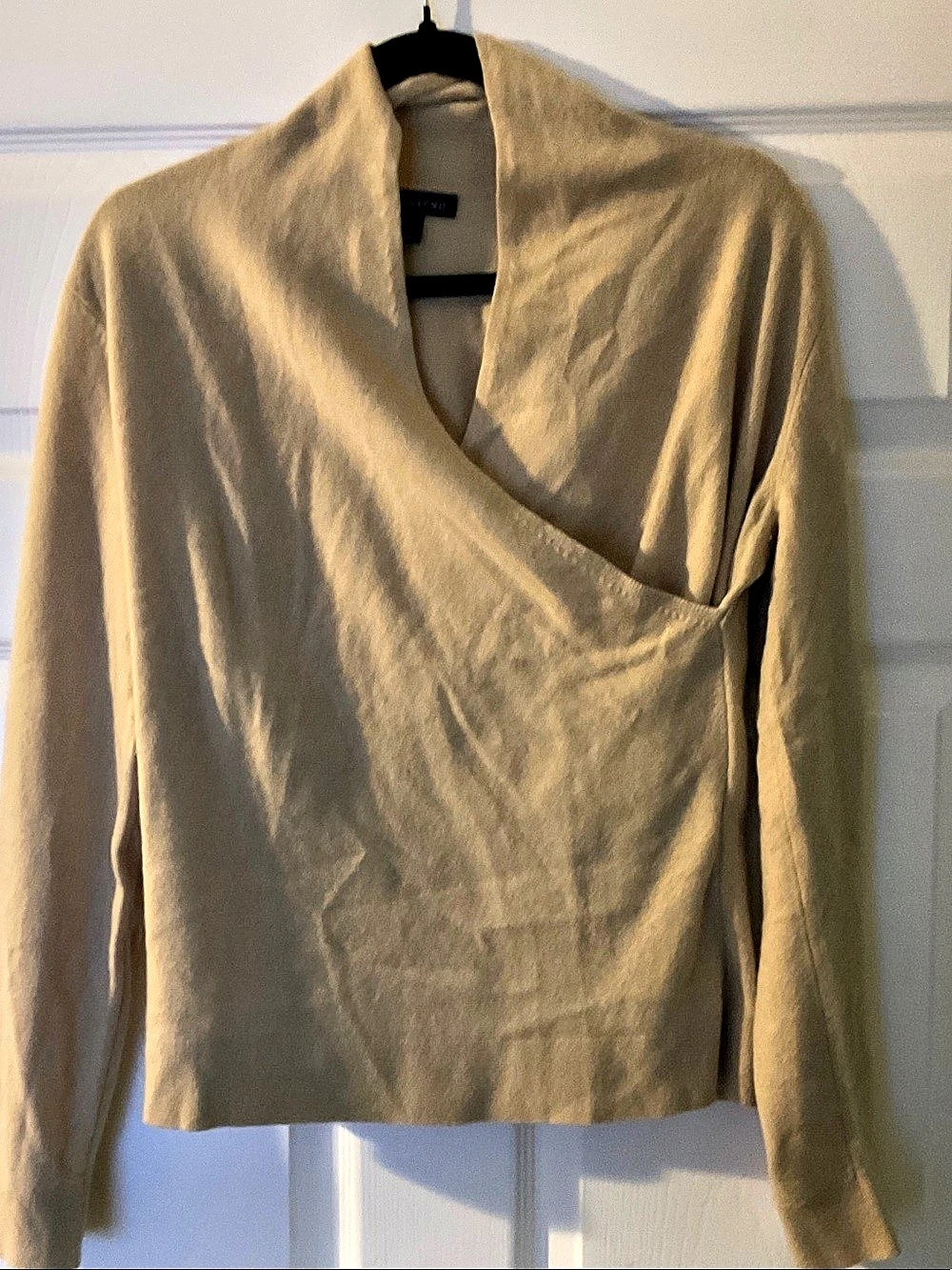 Lands' End Cashmere Long Sleeve Wrap Sweater Beige Medium